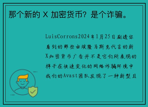 那个新的 X 加密货币？是个诈骗。